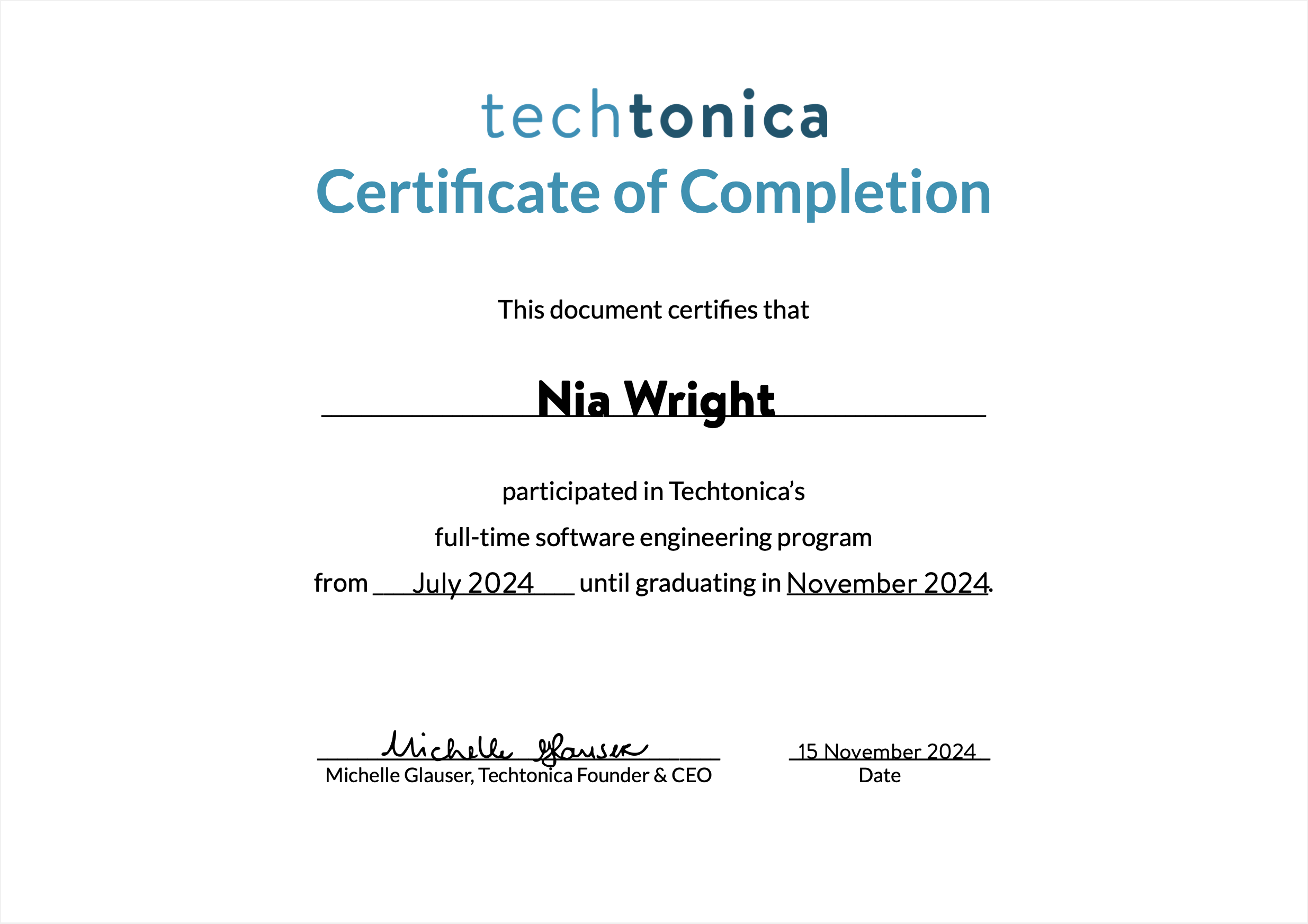 SheCodes Plus Certificate for Nia Wright